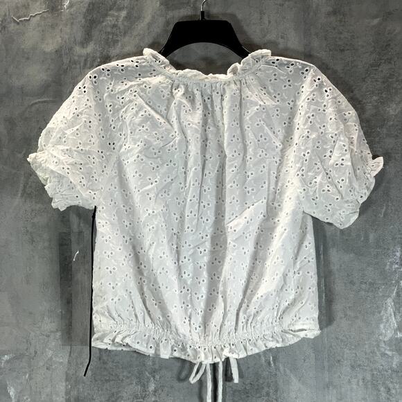 1.STATE Women's Ultra White Eyelet Raglan Sleeve Tie-Hem Crop Top SZ S - Picture 2 of 10